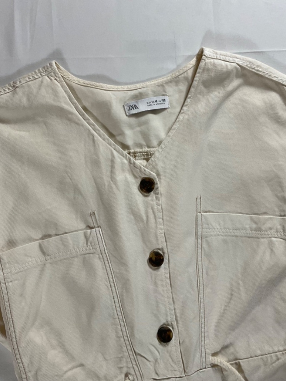 Zara Girls Cream Short Sleeve Linen Blend Utility Romper with Pockets Size 11-12 - Picture 6 of 10